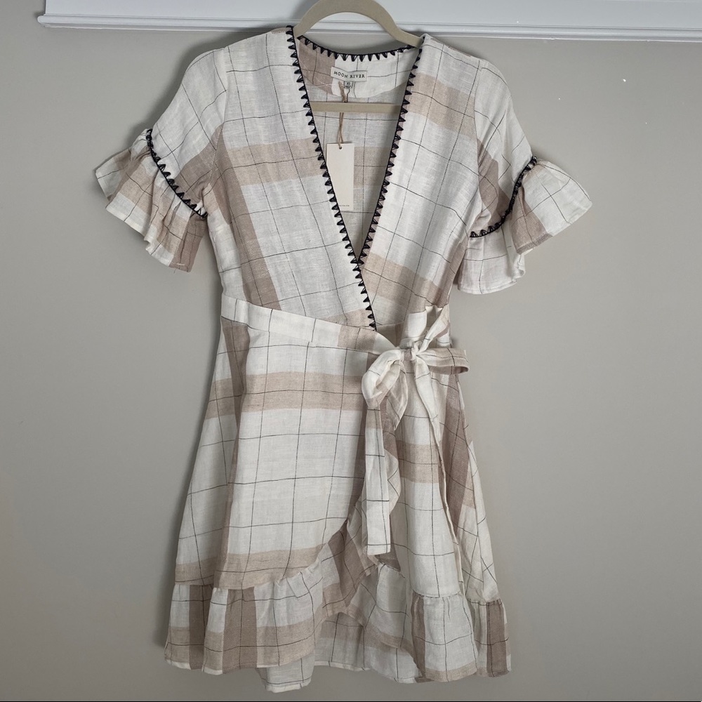 Lulus Moon River Mini Linen Wrap Easter Dress